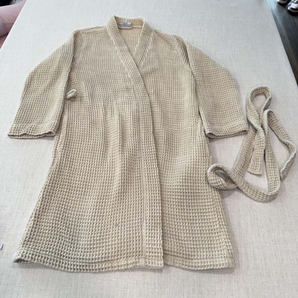 Parachute Robe Womens Medium Beige Waffle Cotton Kimono Belted Lounge Spa Bath